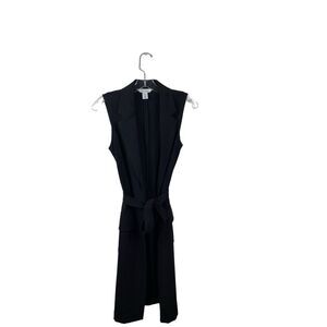 White House Black Market Women's Black Sleeveless Long Blazer with Belt Size 00